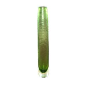 Tall Green Retro Art Glass Vase Ribbed Texture 14"